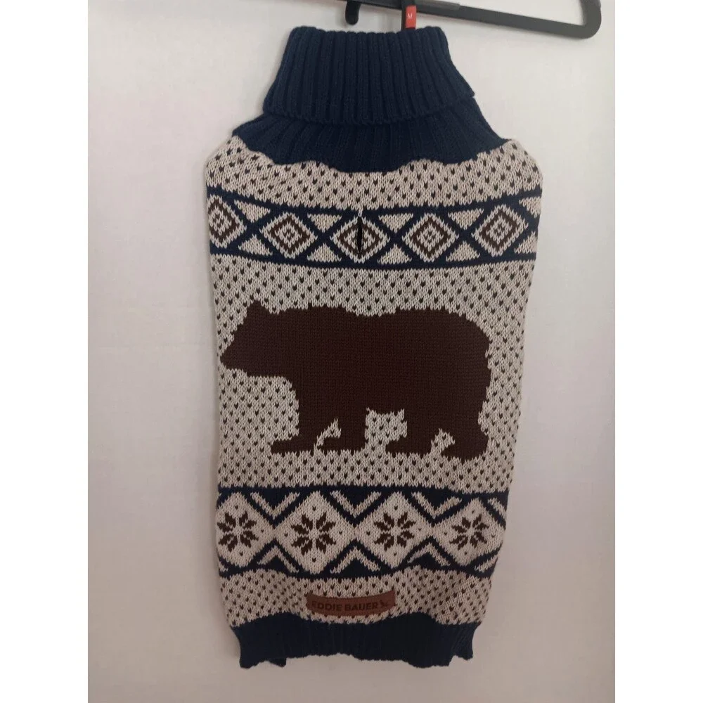 Eddie Bauer Pet Sweater Dog Sz M Bear NWT Brown/Blue